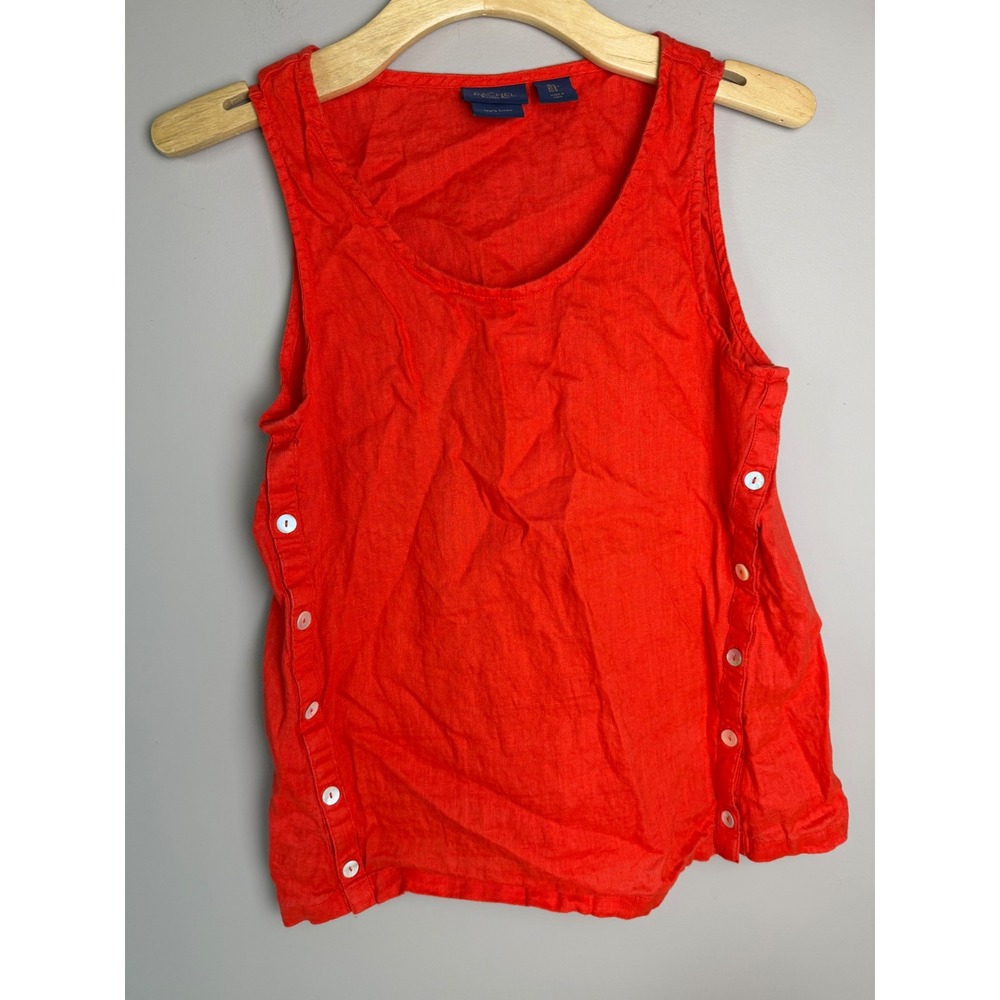 Rachel Rachel Roy Red Linen Side Button Tank Top Small Sleeveless Scoop Neck